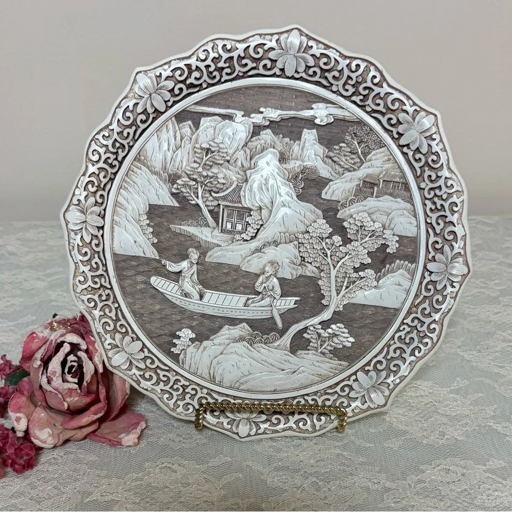 Vintage Asian Plate Ivory Dynasty Carved Art Sculpture Vintage Picture Plate